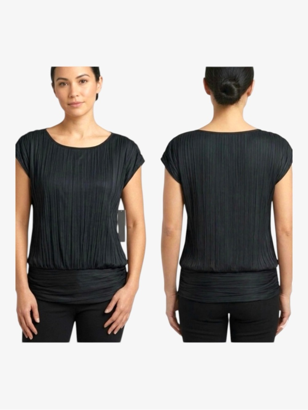 Cynthia Steffe Pleated Cap Sleeve Blouson Top in Black Women’s Size S NWT